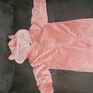 Carters Size 6 mos Baby Fox Fleece Plush One Piece Suit Zip Up Hood Feet Pink